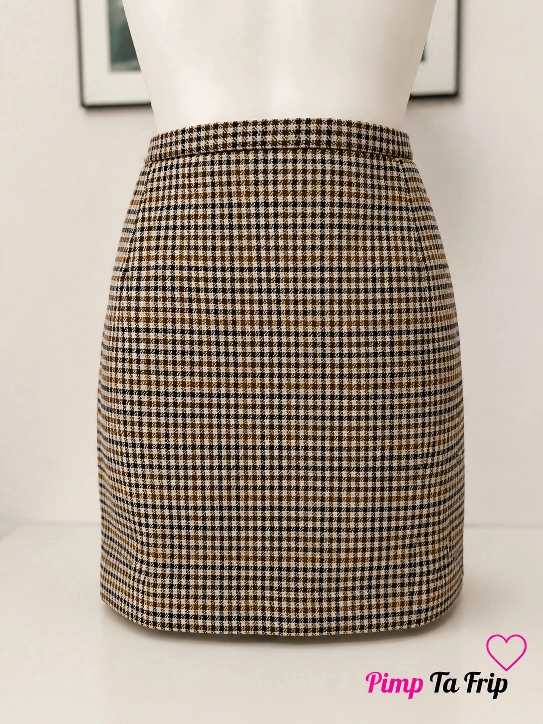🌸 Jupe droite à carreaux H&M – Taille 40 – Style Prince-de-Galles marron, noir et écru